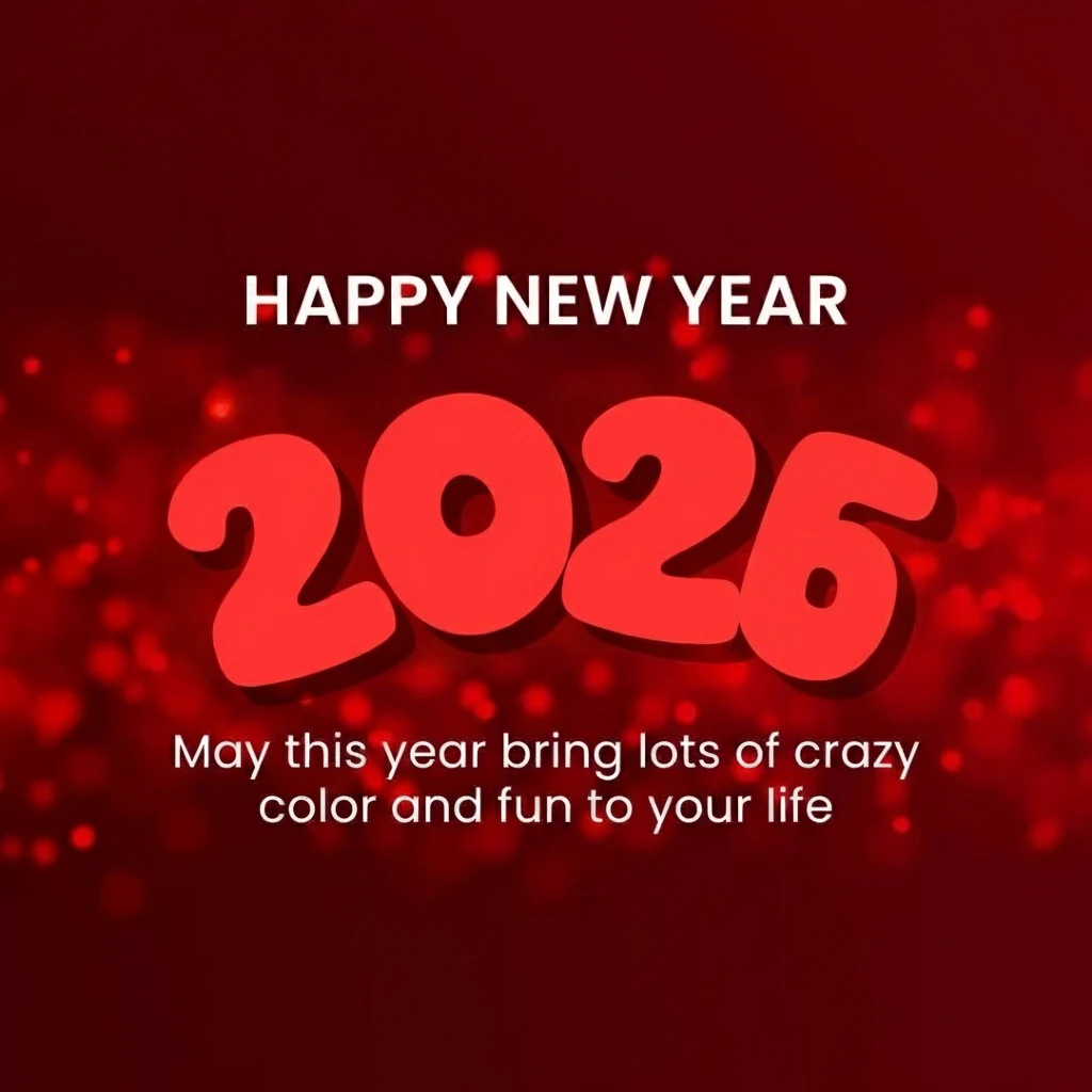 Red 2026 Happy New Year wishes image ^ May This year bring lots of crazy color and fun to your life Red 2026 Happy New Year wishes image ^ May This year bring lots of crazy color and fun to your life